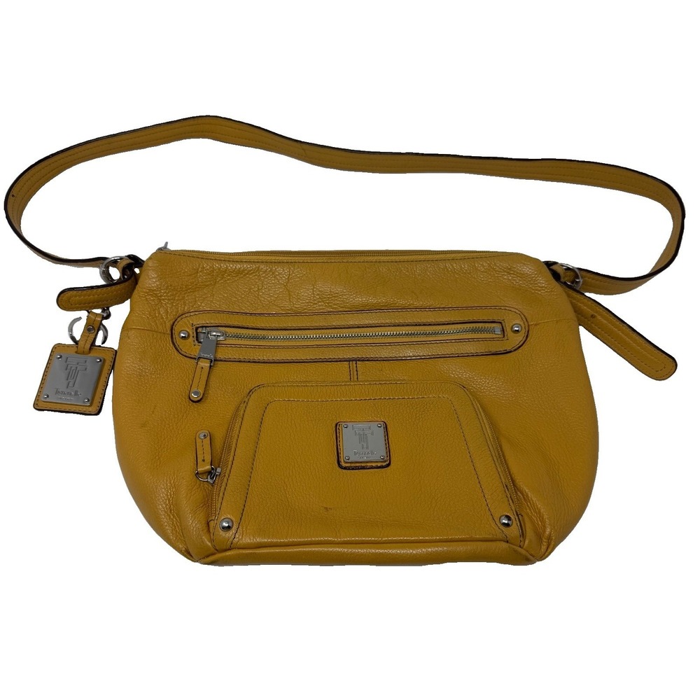 Tignanello Crossbody Mustard Yellow Pebbled Leather Purse Shoulder Bag